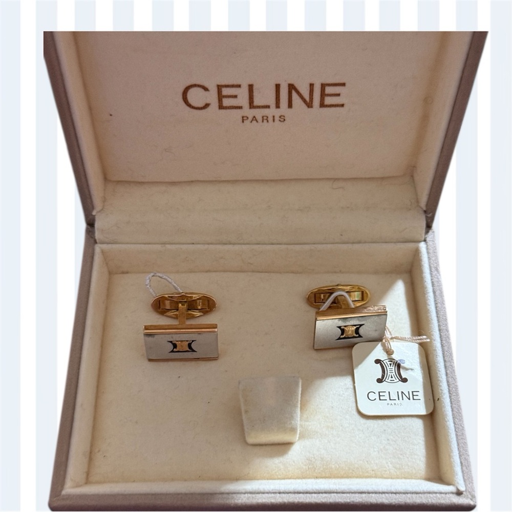 Celine Gold and Cream Cuff Links with Intricate Design